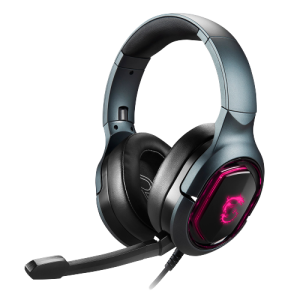 MSI IMMERSE GH50 GAMING HEADSET – Auriculares Sonido Envolvente Virtual 7.1, Sistema de Vibración, Drivers Neodimio 40mm, Iluminación RGB, Mic Extraíble, Regulador en Línea, Conector USB2.0 -Alámbrico
