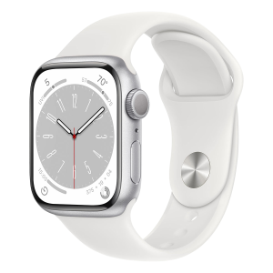 Apple Watch Series 8 GPS 41 mm Boîtier en aluminium argenté avec bracelet sport blanc